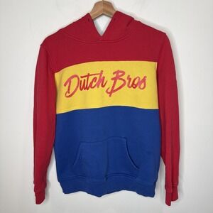 Dutch Bros Coffee Hoodie Sweatshirt Women's L Color Block Stripe Pullover Retro